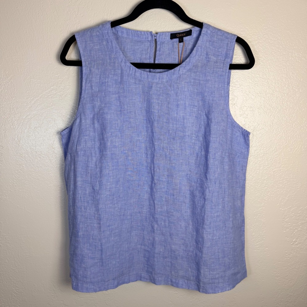 New Quince Women's L 100% European Linen Tank French Blue Sleeveless Top